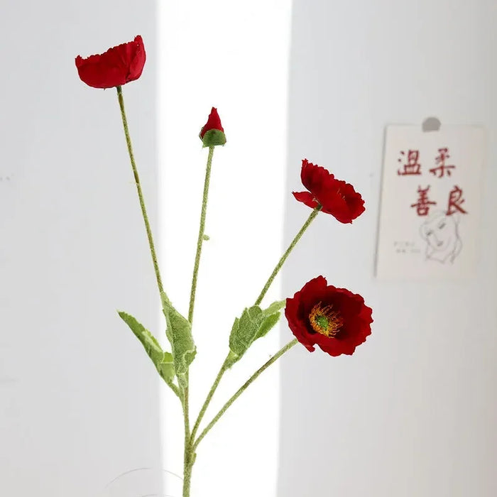Artificial Silk Poppies Bouquet – Lifelike Fake Poppy Flowers for Wedding, Home, Party Decor – 60cm Long Branch for Table & Event Decoration