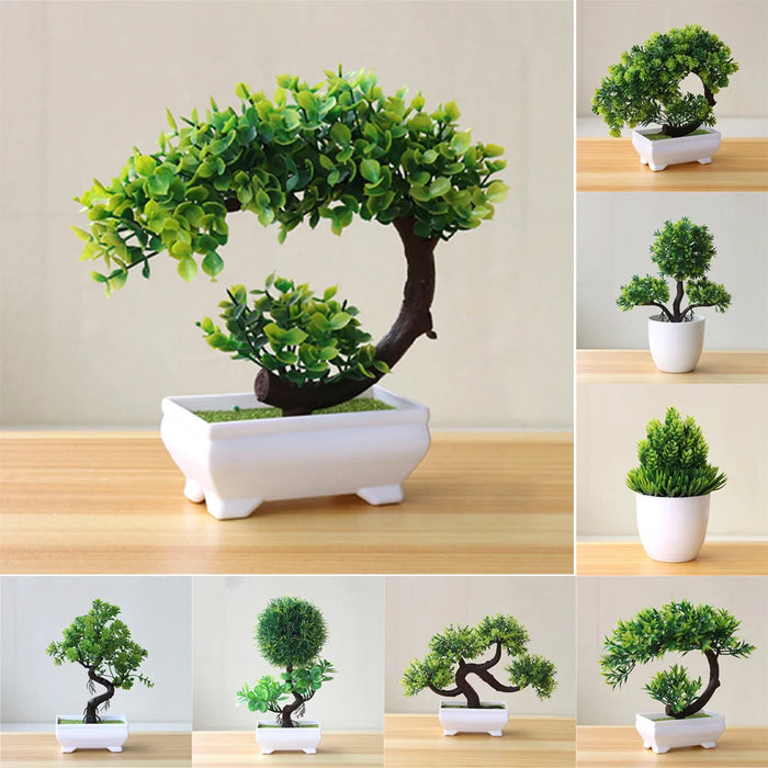 Artificial Bonsai Plants – Small Green Tree with Grass & Flower Potted Decoration for Home, Office, and Wedding Decor
