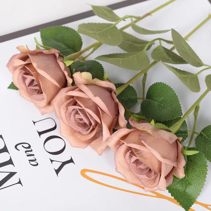 5pcs Faux Rose Silk Flower Bouquet – Long Branches, Wedding & Home Room Table Centerpiece, Fake Plant Wreath Accessories