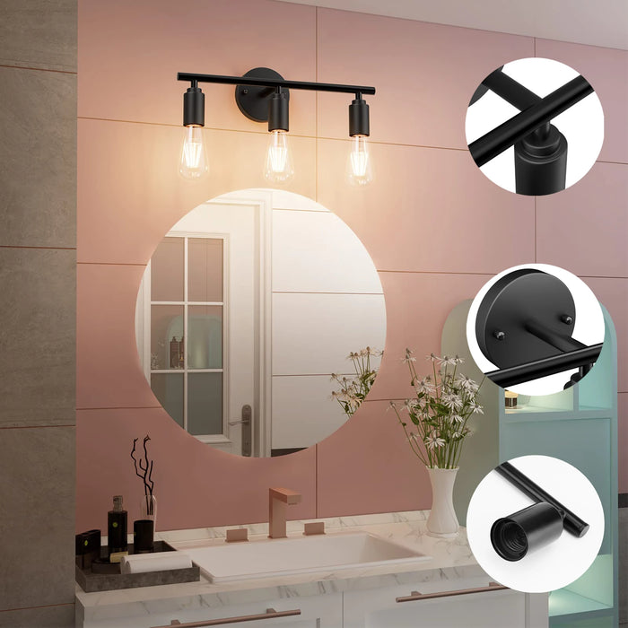 Vintage 3-Head Wall Lamp – Modern Black Metal E27 LED Bathroom Mirror Light for Bedroom, Living Room, Hallway, and Aisle