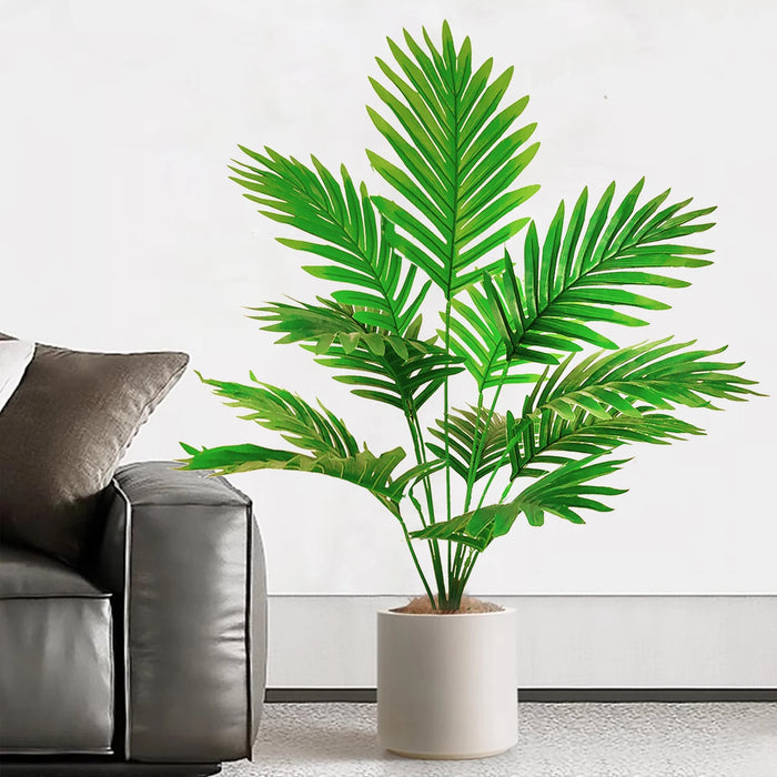 Artificial Palm Tree – 68-125cm Tropical Fake Plant with Green Plastic Palm Leaves for Home, Garden & Outdoor Décor