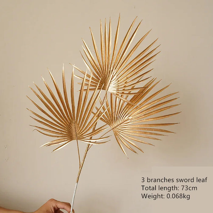 Golden Series Palm, Ginkgo & Eucalyptus Artificial Flower Arrangement – Wedding, Home, Christmas & Event Decor (67-84cm)