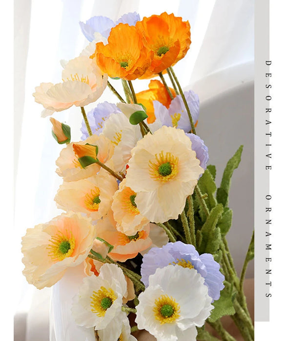 Artificial Poppy Flowers Bouquet – Silk Wedding & Home Decoration, Lifelike Faux Flowers for Parties, Car, and Indoor Decor