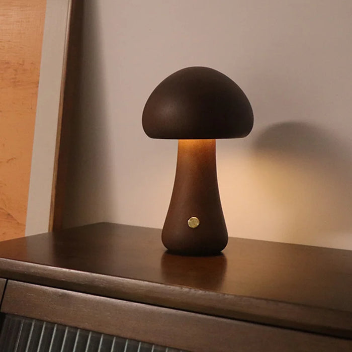 Cute Mushroom LED Night Light – Wooden Bedside Table Lamp with Touch Switch, Adjustable Brightness, and Portable USB Charging