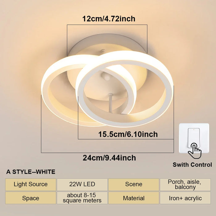 Modern LED Aisle Ceiling Light – 2-Ring Surface-Mounted Lighting Fixture for Hallway, Balcony, and Indoor Spaces