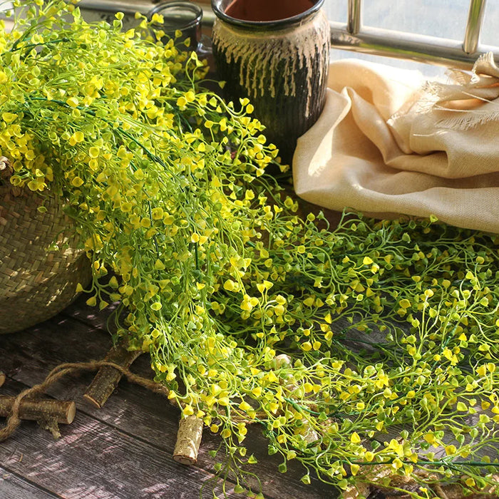75cm Artificial Golden Bell Willow Vine – 5 Forks Hanging Rattan Plant for Home, Garden, Wedding, and Wall Decoration