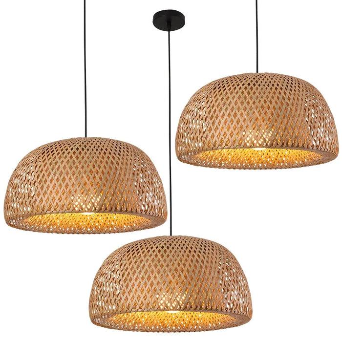 Bamboo Lantern Pendant Lamp – Natural Rattan Wicker Hand-Woven Bamboo Lampshade, E27 Hanging Light for Living Room, Bedroom, and Dining Room