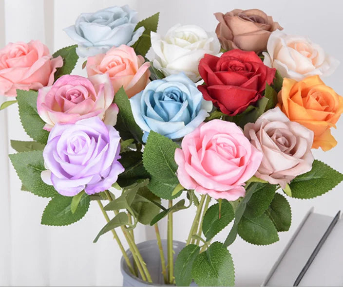 5pcs Faux Rose Silk Flower Bouquet – Long Branches, Wedding & Home Room Table Centerpiece, Fake Plant Wreath Accessories