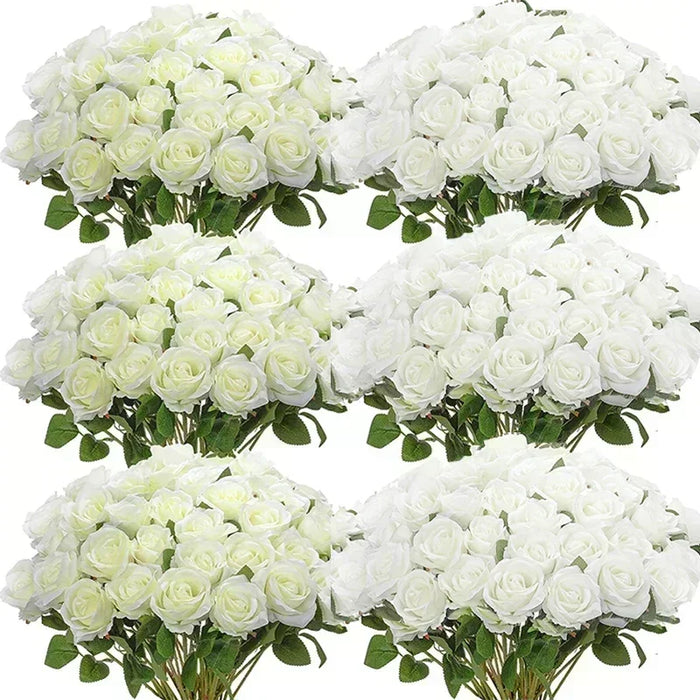 50 Pcs Artificial Silk Roses Bouquet – Real-Looking Fake Red Roses for Wedding, Party, and Home Decorations – DIY Floral Arrangements for Centerpieces