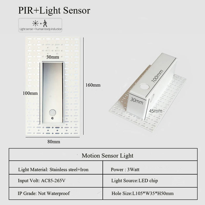 LED Embedded Wall Lamp with PIR Motion Sensor – 3W White & Black Staircase Footlight for Aisle, Corridor, and Home Lighting