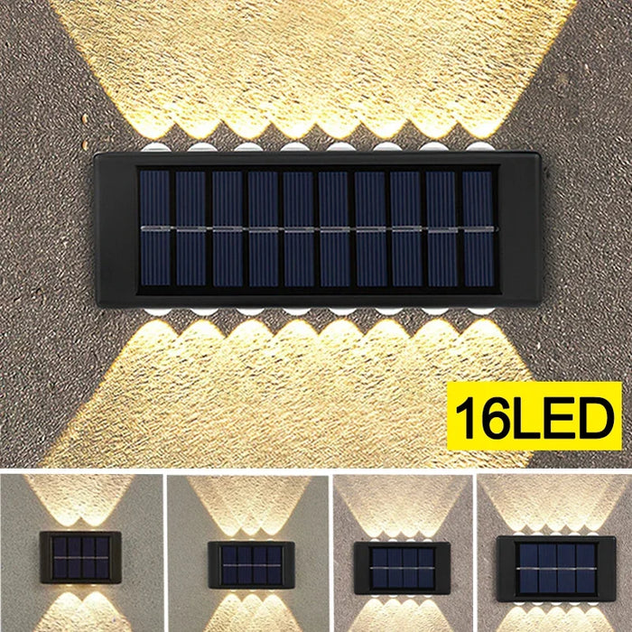 Outdoor Solar Wall Lamp – 4/6/12/16 LED Waterproof Up and Down Luminous Lighting for Garden, Street, and Balcony Decor