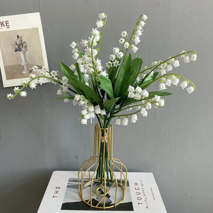 6pcs White Artificial Lily of the Valley Bouquet – Silk Flowers for Wedding, Home, and Table Centerpiece Decoration