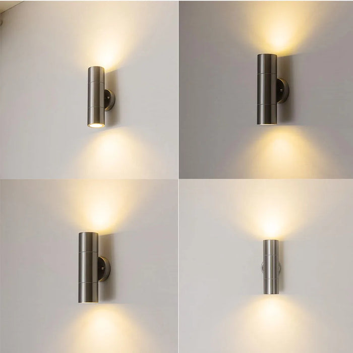 Modern Stainless Steel LED Wall Lamp – IP65 Waterproof Up and Down Outdoor Light for Porch, Garden, Corner, or Bedroom (10W, GU10, Warm/White Light)