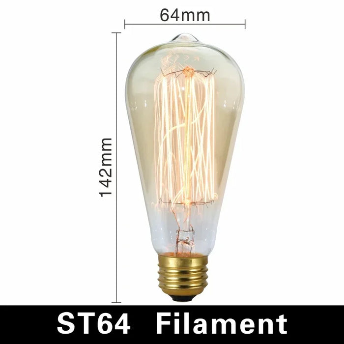 Edison Vintage Light Bulb E27 40W - Retro Filament Incandescent Bulb for Living Room, Bedroom, and Dining Room - Available in ST64, A19, G80, G95, T10, T45, T185 Shapes