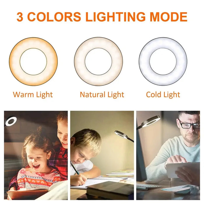 USB LED Eye Protection Book Night Light – Adjustable Reading Lamp with 3-Level Warm, Cool, and White Light for Nighttime Reading