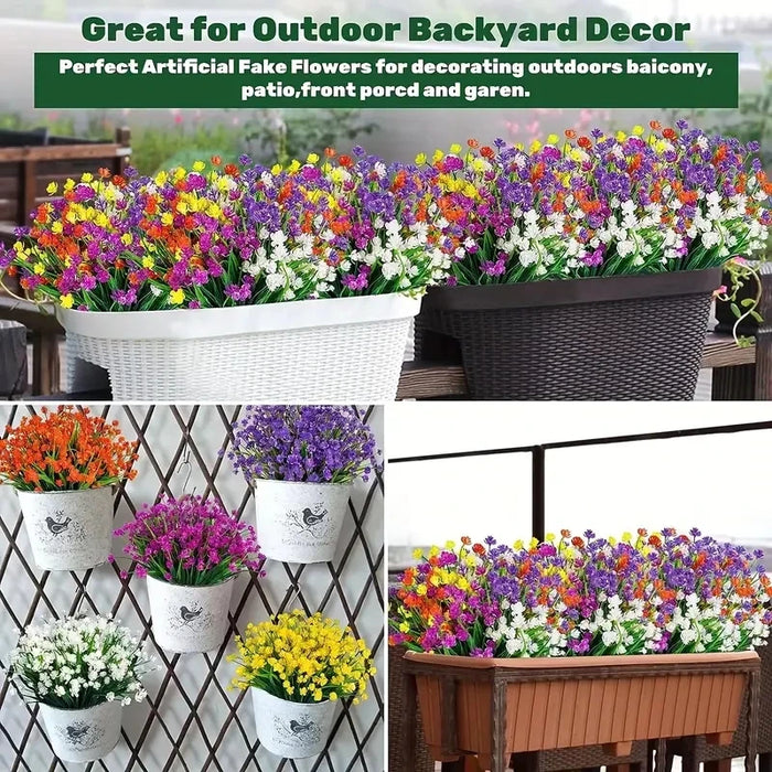 12 Bundles Artificial Flowers – Outdoor UV Resistant Fake Flowers, Premium Oxidation-Resistant Floral Decor for Garden, Balcony, Patio & Party