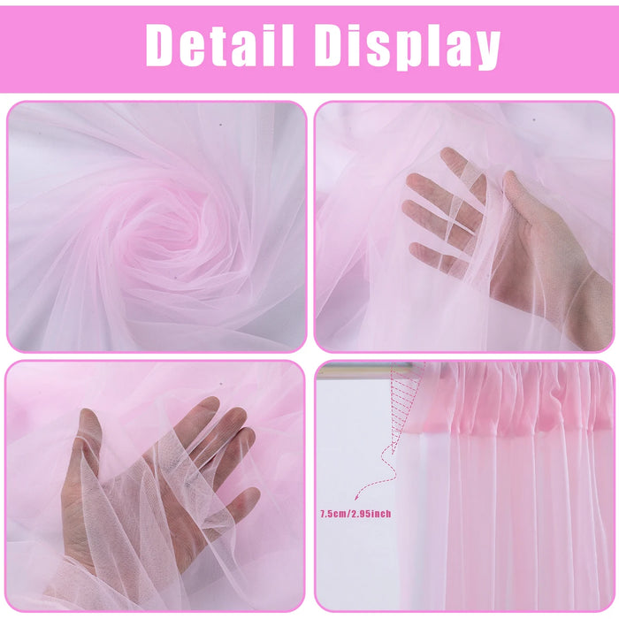 Set of 2 Tulle Backdrop Curtains with Lights – Wedding, Party, Baby Shower, and Photo Shoot
