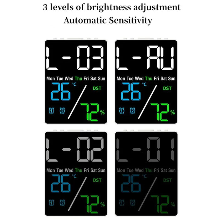 Digital Alarm Clock with Temperature and Humidity Display – 2 Alarms, Snooze, Adjustable Brightness, and LED Screen