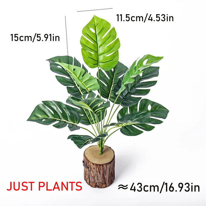 Artificial Monstera Tree – 43cm Tropical Faux Palm Plant with Green Plastic Evergreen Leaves for Home, Garden & Party Décor