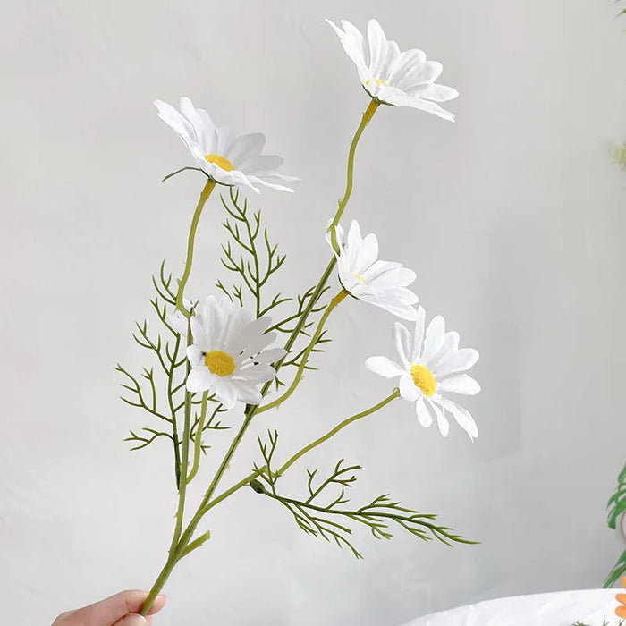 5-Head White Daisies Artificial Flower Bouquet – Silk Gerbera Flowers for Weddings, Parties, and Home Decor