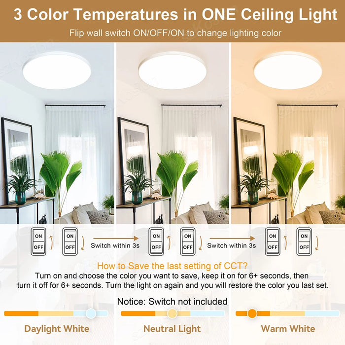 37cm Ultra-Thin LED Ceiling Lamp – 3 Adjustable Color LED Lights for Kitchen, Bedroom, Living Room, and Bathroom