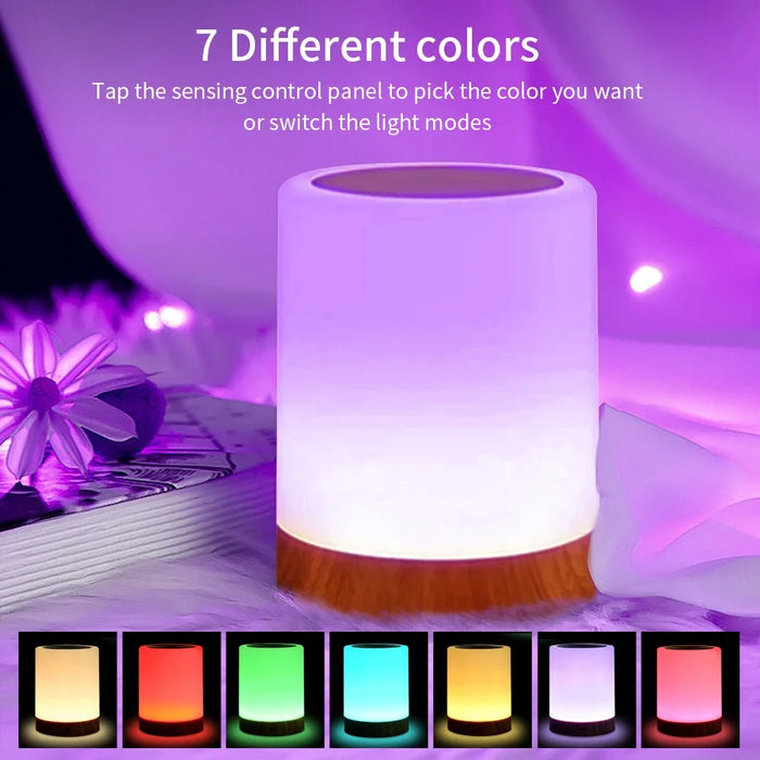 Touch Bedside Table Lamp – RGB USB Rechargeable Night Light for Bedroom, Desk, and Kids' Room – Modern LED Mood Lamp with Touch Control