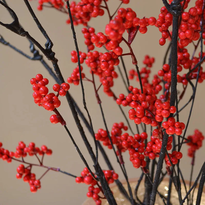 120CM Chinese Style Zen Flower Arrangement – Artificial Red Berry and Green Fruit Skewers for Home, Tea Table, and Winter Decoration