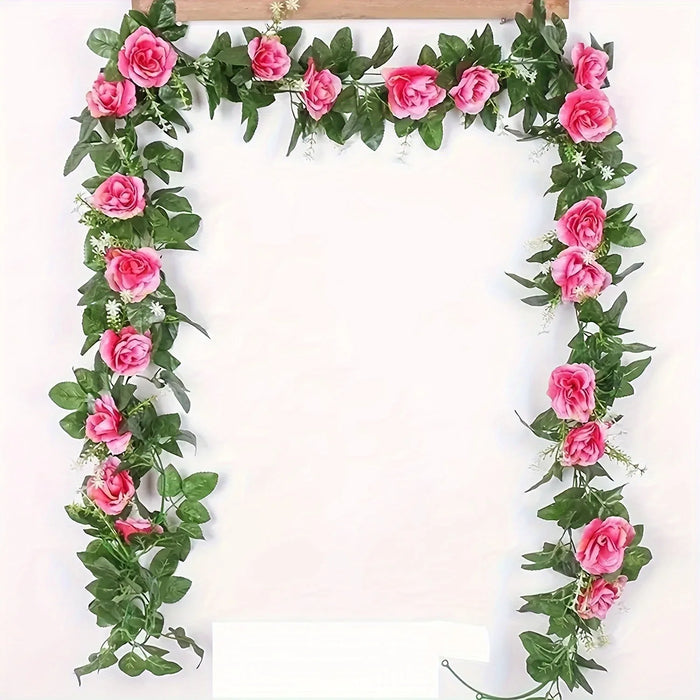 Artificial White Flower Garland – 2.2M Fake Vine with Silk Leaves for Wedding, Home, and Party Decoration