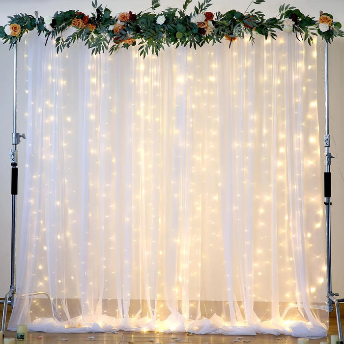 Set of 2 Tulle Backdrop Curtains with Lights – Wedding, Party, Baby Shower, and Photo Shoot