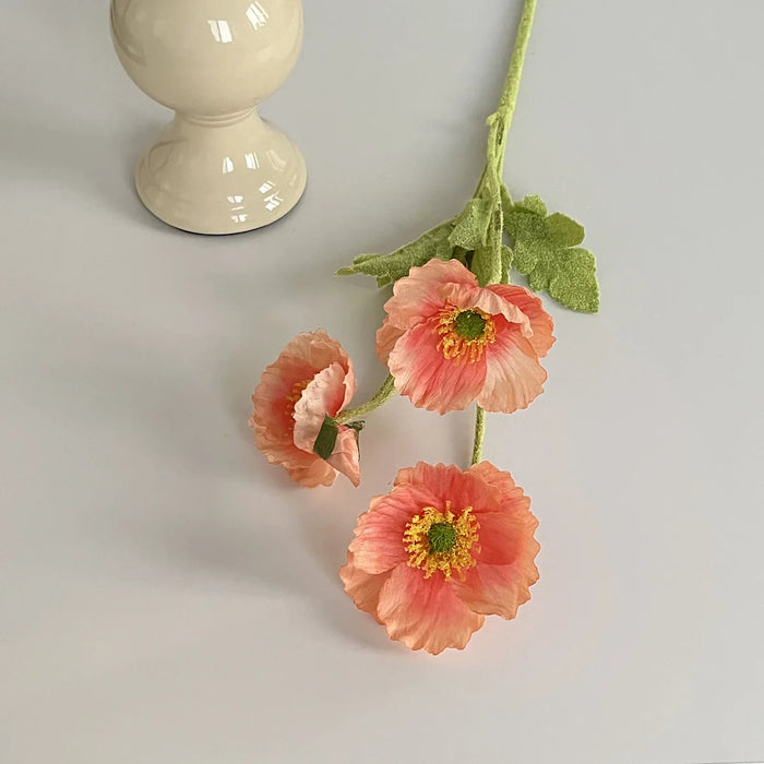 4-Head Artificial Poppy Silk Flower Bouquet – Home, Wedding, Party, and Garden Decoration