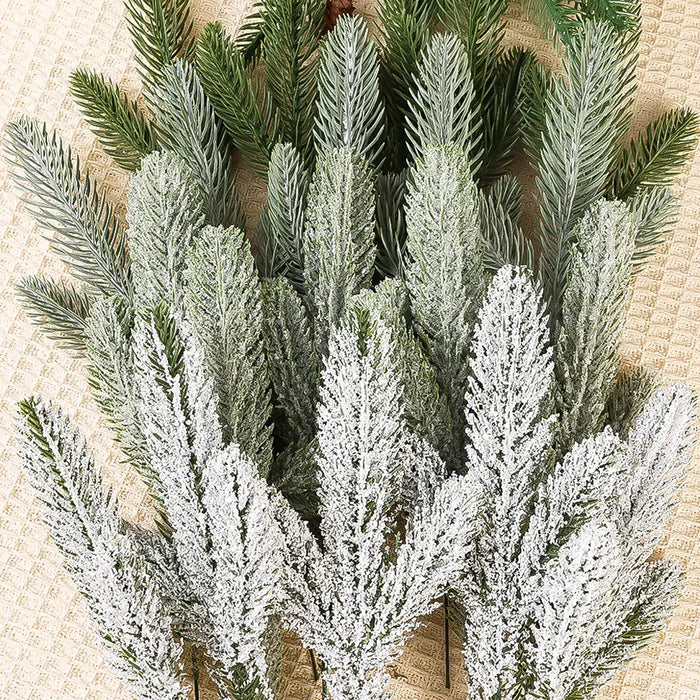 50 Pcs Artificial Green Pine Branches – Lifelike Snow Pine Needles for Christmas Tree, Wreath, and Home Decor
