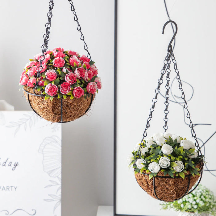 Artificial Flower Basket – Eucalyptus, Rose & Lavender Hanging Plant for Garden, Party, and Outdoor Décor