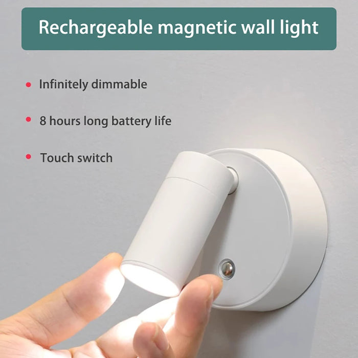 "LED Wall Lamp with Magnetic Rechargeable Design – Wireless Touch Control, Adjustable, and Multi-Function for Bedroom, Kitchen, and Study – Includes Type-C Cable"