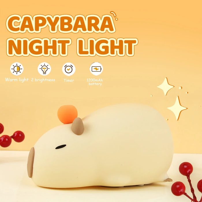 Cute Cartoon Capybara Silicone Night Light – USB Rechargeable, Timing Dimming Sleep Lamp for Kids' Room, LED, 16 Hours of Usage