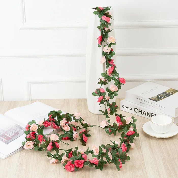2.5m Artificial Rose Vine Garland – White & Pink Silk Flowers for Wedding, Home, and Room Decor