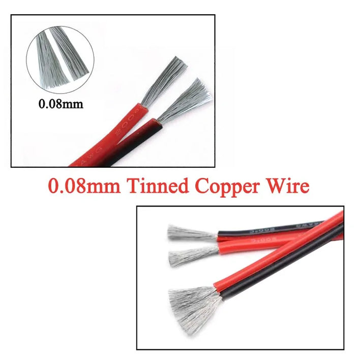 5m-20m 2Pin Silicone Copper Electrical Wire Cable – High-Temperature Resistant AC 600V Power Cable for Car Battery, Inverter, and Motor (10-26 AWG)