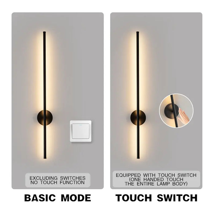 Black Dimmable LED Wall Lamp with Touch Switch – 360° Rotatable Wall Sconce for Bedroom, Living Room, and Indoor Spaces