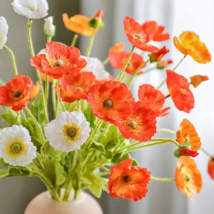 4-Head Artificial Poppy Silk Flower Bouquet – Home, Wedding, Party, and Garden Decoration