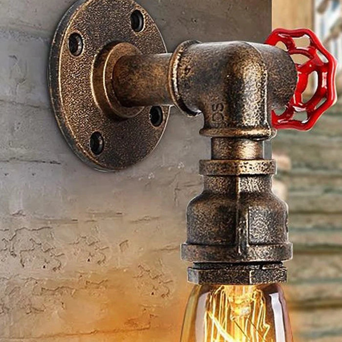 Vintage Water Pipe Wall Lamp – Industrial Steampunk Faucet Design for Home, Bar, and Loft Decor