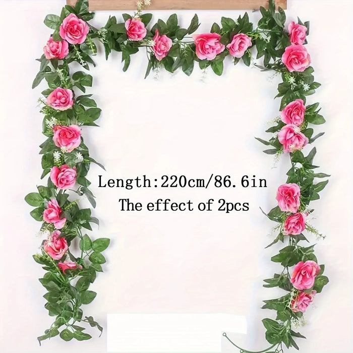Artificial White Flower Garland – 2.2M Fake Vine with Silk Leaves for Wedding, Home, and Party Decoration