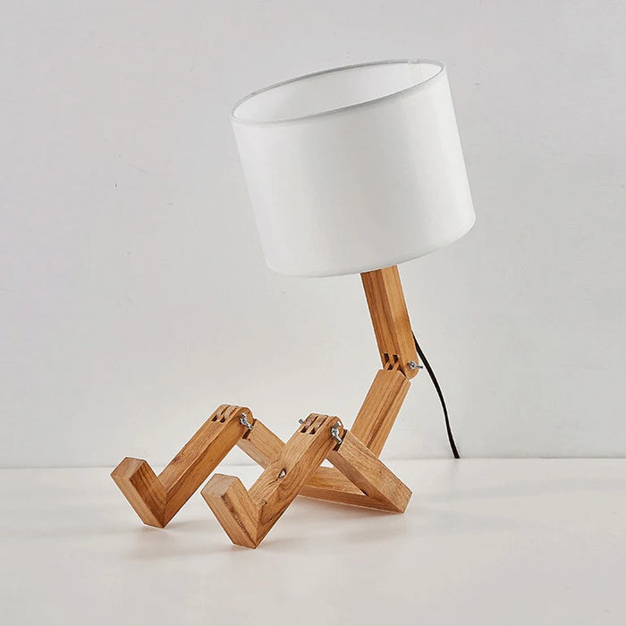 Wooden Robot Shape Table Lamp – Creative Nordic LED Desk Lamp for Study, Reading, and Home Decor