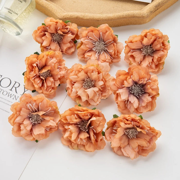 10Pcs Artificial Silk Peony Flowers – DIY Craft Fake Stamen Heads for Wedding, Home, Valentine’s Day, and Outdoor Décor