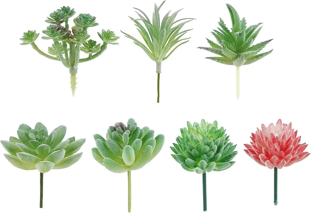 7PCS Artificial Succulents – Lifelike Faux Plants for Home, Wedding & Garden Décor – Mini Succulent Plants