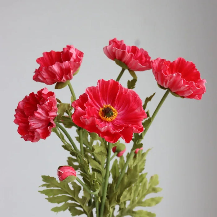 Luxury Real Touch Poppy Flower – PU Artificial Flowers with Fake Leaves for Home Decor, Weddings, and Gifts