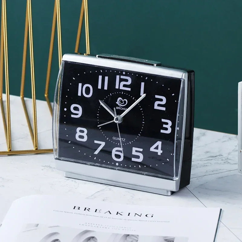4 Inch Battery Alarm Clock - Silent Non-Ticking, Night Light, Loud Alarm, Black & White, Battery Included