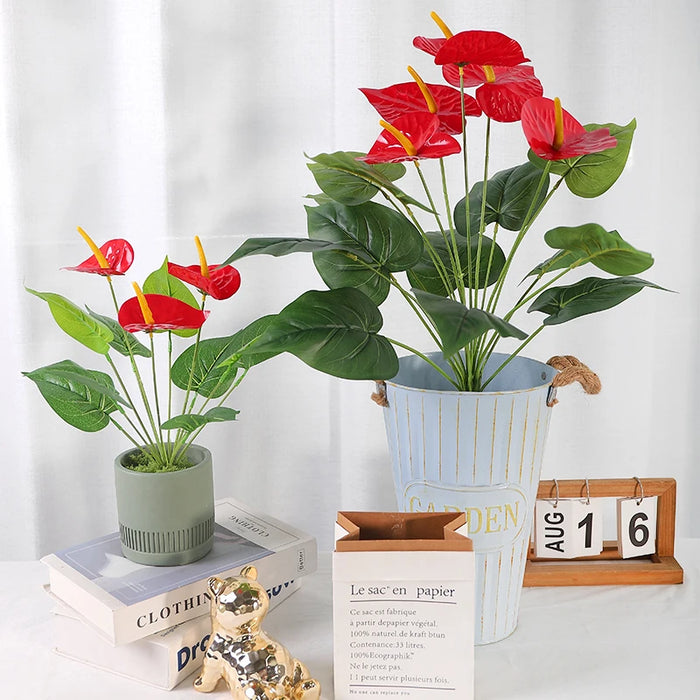 Artificial Red Palm Plant – Lifelike Anthurium Palm Fronds for Living Room, Bedroom, and Home Decor – Available in 36cm and 52cm Sizes