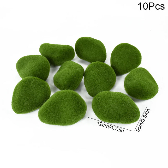10pcs Artificial Moss Rocks – Green Fake Stones for DIY Garden Decoration & Creative Crafts