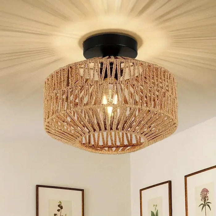 Handmade Bamboo Rattan Ceiling Chandelier – Modern Pendant Light with E27 Base, Dimmable for Living Room, Bedroom, and Dining Room