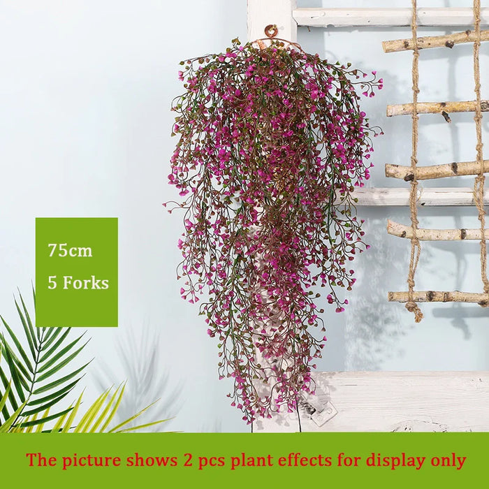 75cm Artificial Golden Bell Willow Vine – 5 Forks Hanging Rattan Plant for Home, Garden, Wedding, and Wall Decoration