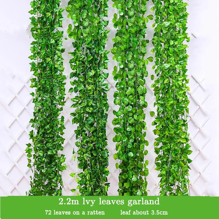72pcs Artificial Green Ivy Garland – 2.1m Hanging Vine Silk Leaves for Home, Garden, Wedding, and Party Decoration